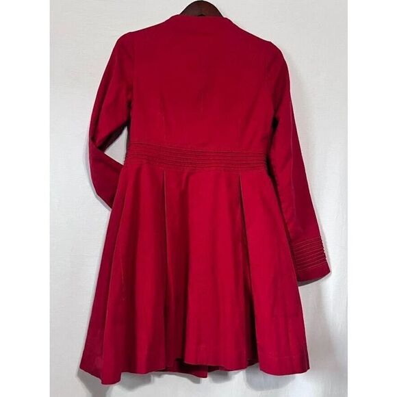 TULLE Anthropologie Red midi length skirted pea coat trench retro sz small - Picture 3 of 6